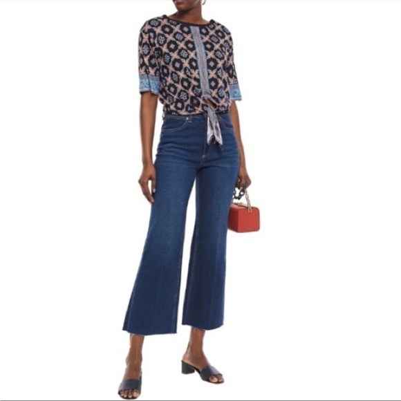 Sandro Paris Shirt Lamaar Printed Tie Front Quilt Print Top Blouse Sz M - Picture 2 of 13